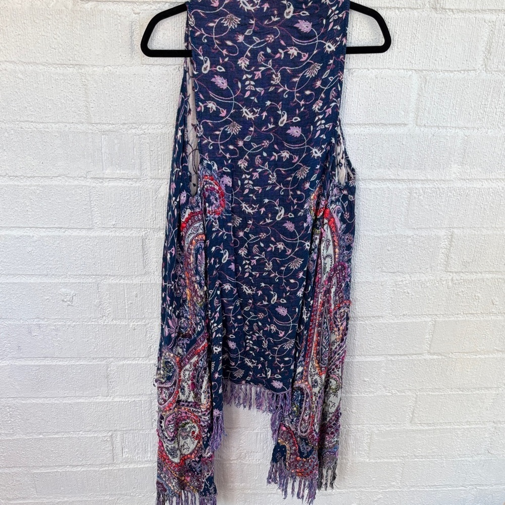 Soft Surroundings Boho Fringe Multicolor Patterned Soft Knit Vest sz OS